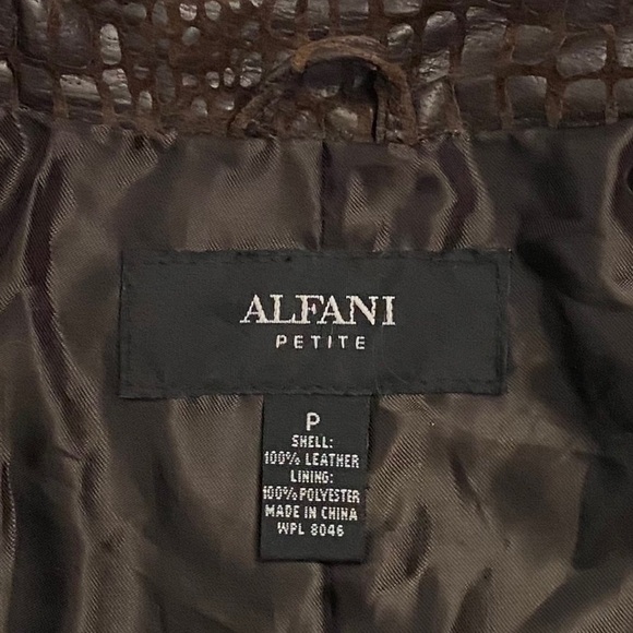 Alfani Petite Brown Leather Jacket Crew Neck Snake Skin Pockets Peplum PP - Picture 11 of 16